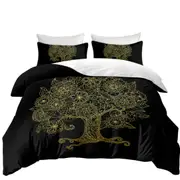 Golden Tree Drawing over Black Quilt Cover