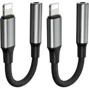 2 PCS Lightning to 3.5 mm Jack Headphone Adapter for Lightning Dongle Compatible with iPhone 14 13 12 11 Pro Max Mini Plus - Grey