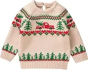 [Himllauen] Baby Boy Girl Christmas Sweater Long Sleeve Crew Neck Christmas Knit Pullover Trunk Santa Print Infant Tops Warm Winter
