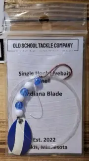 Qty 3 - Single Hook Livebait Rig - #3 Indiana Blade - 15lb/48" -Blue/White