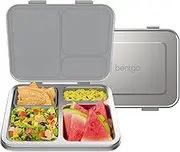 Bentgo® Kids Stainless Steel Leak-Resistant Lunch Box - Bento-Style Redesigned in 2022 w/Upgraded Latches, 3 Compartments, & Extra Container - Eco-Friendly, Dishwasher Safe, Patented Design (Silver)