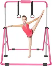 RINREA Gymnastic Bars for Kids, Adjustable Folding Training Kip Bar (Pink)