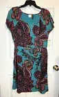 NWT Sonoma Life + Style Sz M Teal Paisley Print Drawstring Tie Waist Lined Dress