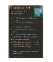 Diablo 4 Season 8 Mjolnic Ryng 1GA 91% Unique Ring Druid Gear Item Equipment