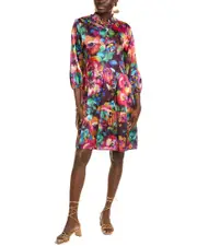 Johnny Was Smocked Neck Tiered Silk Field Dress