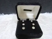 Zirconia Set of Three Gold-Toned Clear Rhinestone Stud Pierced Earrings, NIB