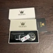 OLEVS Watch Mens Black Gold Stainless Steel Quartz Date Water Resistant New