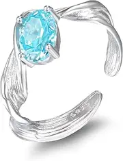 [Melhill] Adjustable S925 Sterling Silver Diamond Ring Cubic Zirconia Gemstones Leaf Vein Textured Band Nature Engagement Wedding Jewelry for Women