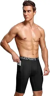 [GHIYEION] Men’s Running Shorts Men Elastic Gym Shorts Men Sports Underwear Compression Shorts with Pocket for Cycling