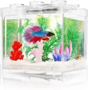Small Betta Fish Turtle Tank Bowl Aquarium Kit Set LED Lighting Stackable 0.6Gal