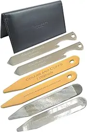 [COLLAR AND CUFFS LONDON] Gift Pack - 3 Pairs Collar Stiffeners - Titanium Bottle Opener, 18ct Gold Plated & Mother of Pearl - Gift Wallet - Shirt Accessories Silver Gold White Colours