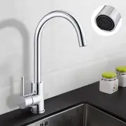Round Kitchen Tap Kitchen Sink Mixer Tap Swivel Spout Brass Basin Faucet Silver WELS