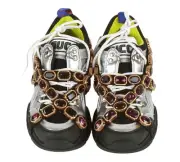 Authentic Gucci Flashtrek crystal-embellished metallic sneakers