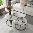 2PCS Marble Nesting Coffee Table Modern Cocktail Table Thicken Aluminium Frame
