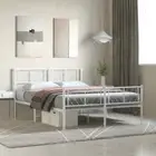 Metal Bed Frame Industrial White Steel Mattress Platform Double Size 135x190cm
