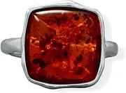 [JewelryWeb] 925 Sterling Silver Hammered Square Baltic Amber Ring is Slightly Textured 13mm X 13mm Band is 2.8mm is Jewelry for Women - Ring Size Options: 10 7 8 9