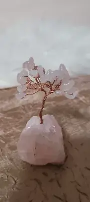 Natural Rose Quartz Chips Tree of Life Decorations, Gemstone Base with Copper
