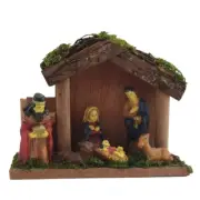 Christmas Nativity Ornament Jesus Mary & Joseph Manger Rustic Wooden
