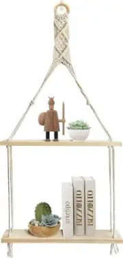 Macrame Wall Hanging Shelves Boho Handmade White Shelf Cotton Rope Sturdy Wood