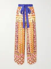 [Etro] Etro - Belted Printed Satin-jacquard Wide-leg Pants - Multi - large large Multi