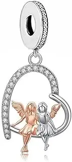 [Mon & Sons] Mother Daughter Grandma Sister Guardian Angel Wing Heart Memorial Charm Bead Pendant 925 Sterling Silver Dangle Compatible With Pandora Charm Bracelet, Metal