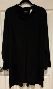NWT EILEEN FISHER Black Organic Cotton Easy Jersey Mandarin Collar Tunic $178 3X