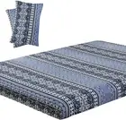 Boho Bedding Sheet Set Twin Size 3 Piece, Soft Blue Geometric Bohenmian Pattern