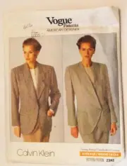 Vintage Vogue Pattern #2393 Sz 6-8-10 , 2 Jacket Styles Calvin Klein UNCUT