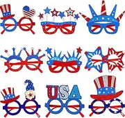 [Generic] 4th Of July Sunglasses For Adults - Patriotic Themed Sunglasses | 9 Pair Favors For Backyard Barbecues, Independence Day Parades, Beach Viewing, Photo Booths