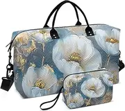 [ZRYSMY] Duffel Bag for Traveling, White Gold Flower Art Travel Bag Gym Bag, with Multiple Interior Pockets Shoulder Weekender Bag for Women Men with Toiletry Bag 20.5L x 1.9W x 13.8H, Multi-Colored