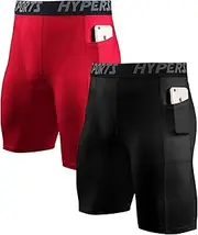 [iYunyi] Men's Compression Workout Shorts Leggings with Pockets for Phone - Base Layer Tights, Short Pants