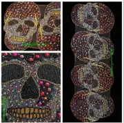 FALL HALLOWEEN Sugar SKULL Black Iridecent Jeweled BEADED TABLE RUNNER New