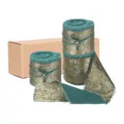 3pcs Chiffon Ribbon, 1"x5 Yard Silk Ribbon, Deep Green Glitter Fabric Ribbon