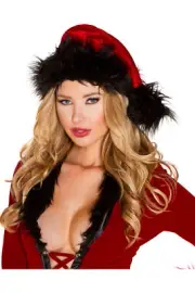 Hot Sexy Provocative Alluring Evil Santa Christmas Fur Trimmed Hat Women C181