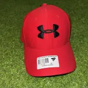 Under Armour Red Baseball Cap Stretch Fit Hat Flex UA Logo Size Med/Lg