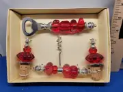 Bar Set of 4 Corkscrew/Bottle Opener/2 Bottle Toppers Mango Moon Collection 309