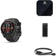 Garmin Fenix 8 Wellness Bundle - Fenix 8, 43mm, AMOLED, Sapphire, Carbon Gray Titanium, Index™ S2, Black, Index BPM & Garmin USB-A Charging/Data Cable (0.5 m)