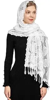 [Wgior] Rose Rectangular Chapel Veil Scarf Catholic Church Veils Mantilla Wrap Shawl Mass Head Covering