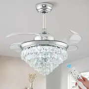 36" Dimmable Crystal Chandelier Fan with Light & Remote Controller LED Crysta...