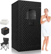 Portable Steam Sauna, Portable Sauna for Home, Sauna Tent Sauna Box with 3L Steamer, Remote Control, Folding Chair, Large Bath Towel, 80x 80x180 - Black