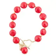 Scardale Red Shell Pearl Golden Toggle Bracelet