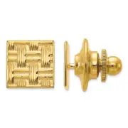 14K Solid Yellow Gold Mens Square Basketweave Tie Clip Bar Tac