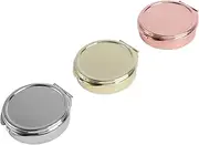 Ipetboom 3pcs Portable Round Metal Organizer Cases with Mirror Moisture Dustproof Pill Box Compartments for Medicine Storage Stylish Colors