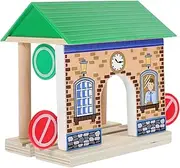 BRIGHTFUFU Wooden Railway Station Model Boys and Girls Imaginative Accessories Pretend Train Set