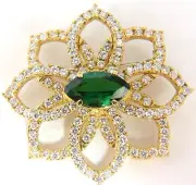 GIA CERTIFIED 7.63ct. NATURAL GREEN MARQUISE TSAVORITE DIAMONDS BROOCH PIN+