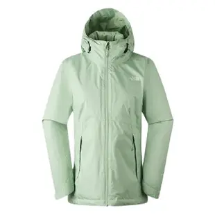 【The North Face 官方旗艦】北面女款綠色防水透氣保暖連帽三合一外套｜88RXI0G(內搭鋪棉款)