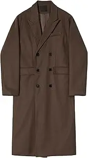[Qolkmuiy-GJ] Mens Trendy Long Double Breasted Coat Notched Collar Slim Fit Overcoat Fall Winter Wool Blend Peacoat