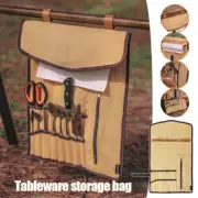 Roll UP Tableware Storage Bag Hanging Bags Camping Picnic Kitchen Canvas Outdoor