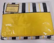 Vtg 1980s NOS Twin XL Flat Sheet Regimental Stripe Yellow Black White