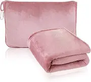 DAWNTREES Travel Blanket and Pillow,Travel Blanket for Airplanes and Plane, Essential Items for Long-Distance Travel and Outdoor Camping,2 in 1 Airplane Blanket Flight
